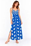 Vestido midi estampa caju azul.